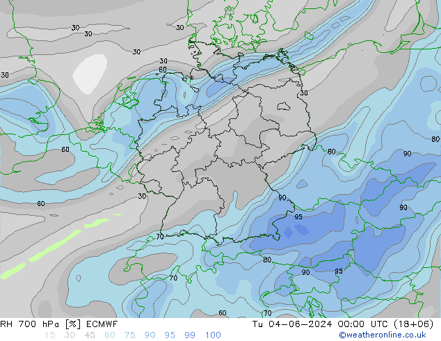 RH 700 hPa ECMWF Di 04.06.2024 00 UTC