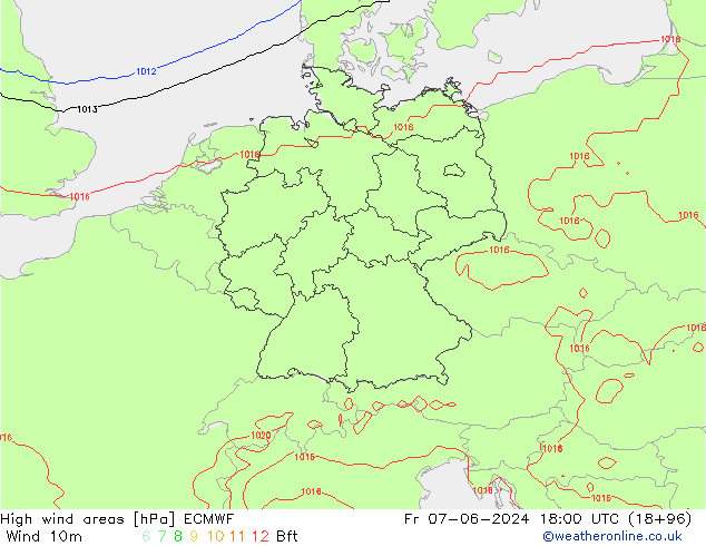 High wind areas ECMWF ven 07.06.2024 18 UTC