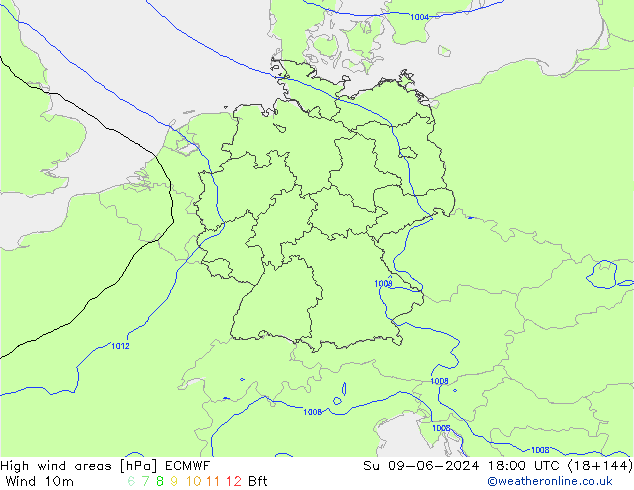 High wind areas ECMWF Ne 09.06.2024 18 UTC