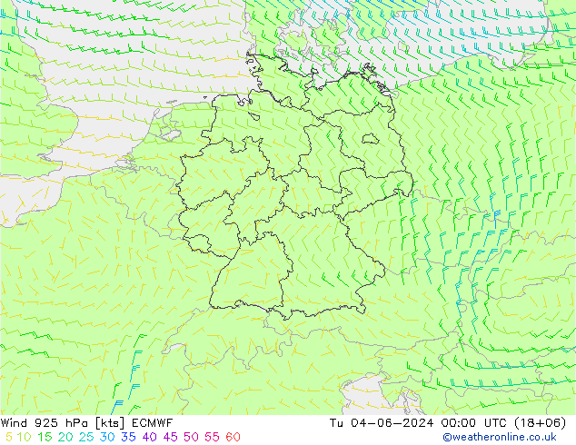 Wind 925 hPa ECMWF Út 04.06.2024 00 UTC