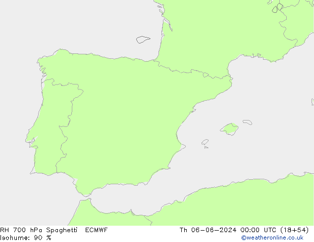 RH 700 hPa Spaghetti ECMWF Th 06.06.2024 00 UTC