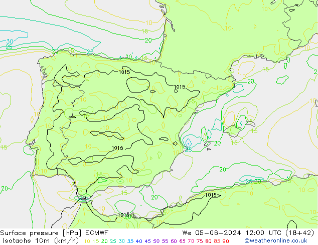 Isotachs (kph) ECMWF St 05.06.2024 12 UTC
