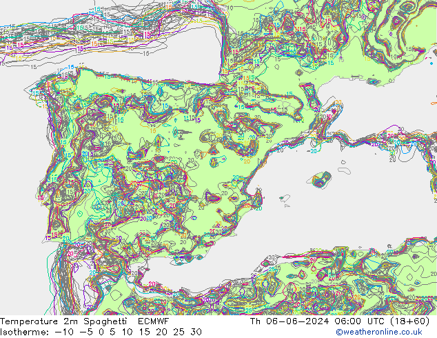 карта температуры Spaghetti ECMWF чт 06.06.2024 06 UTC