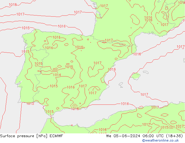 Surface pressure ECMWF We 05.06.2024 06 UTC