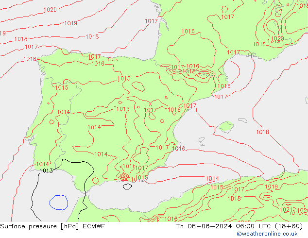 Surface pressure ECMWF Th 06.06.2024 06 UTC