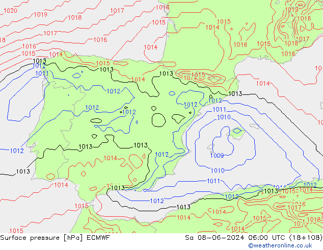 Atmosférický tlak ECMWF So 08.06.2024 06 UTC