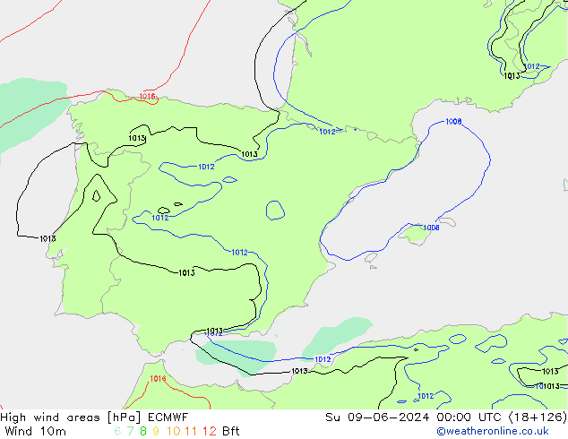 High wind areas ECMWF Dom 09.06.2024 00 UTC