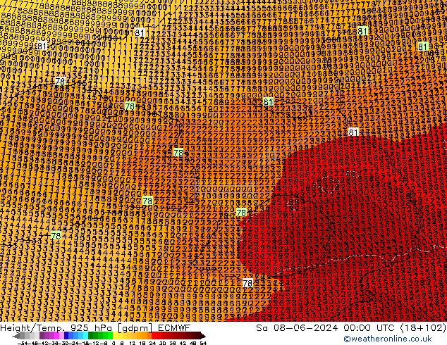 Height/Temp. 925 hPa ECMWF Sa 08.06.2024 00 UTC