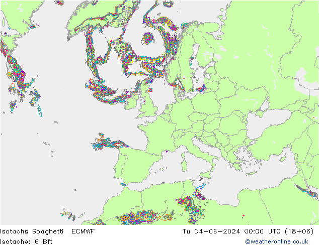 Isotachen Spaghetti ECMWF Di 04.06.2024 00 UTC