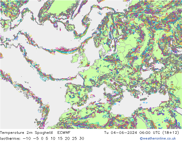 карта температуры Spaghetti ECMWF вт 04.06.2024 06 UTC