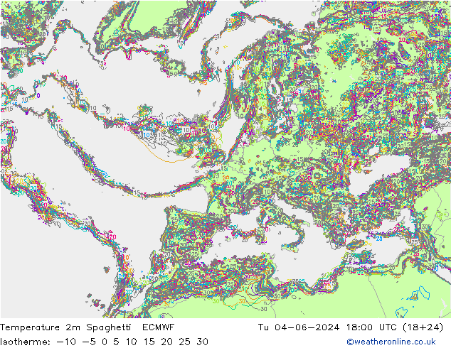 Temperaturkarte Spaghetti ECMWF Di 04.06.2024 18 UTC