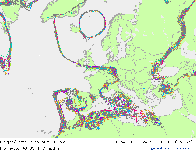 Height/Temp. 925 гПа ECMWF вт 04.06.2024 00 UTC