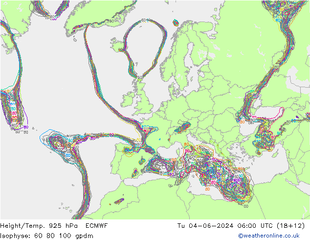 Height/Temp. 925 hPa ECMWF Tu 04.06.2024 06 UTC