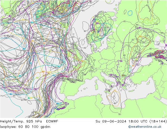 Height/Temp. 925 hPa ECMWF Su 09.06.2024 18 UTC