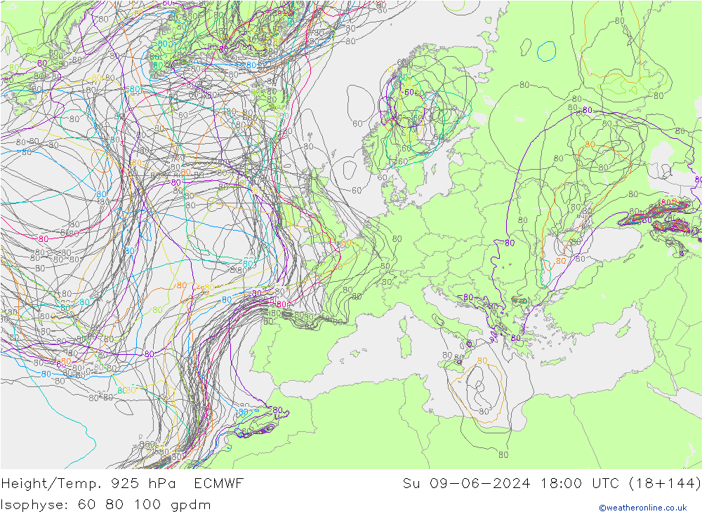 Height/Temp. 925 hPa ECMWF So 09.06.2024 18 UTC