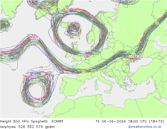 Height 500 hPa Spaghetti ECMWF Th 06.06.2024 18 UTC