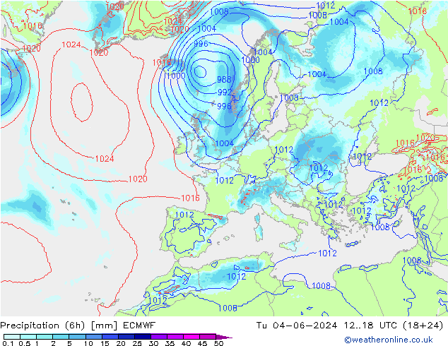 Precipitación (6h) ECMWF mar 04.06.2024 18 UTC