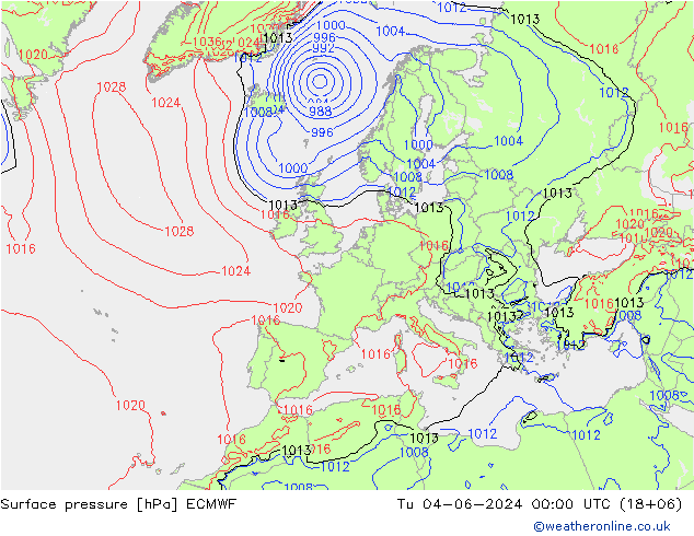 Surface pressure ECMWF Tu 04.06.2024 00 UTC