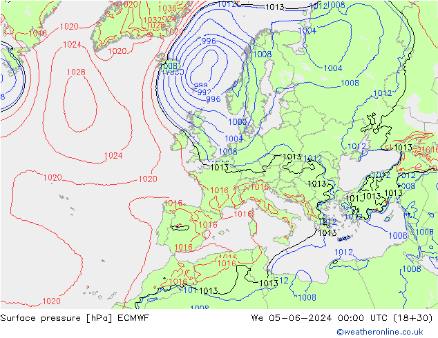 Pressione al suolo ECMWF mer 05.06.2024 00 UTC