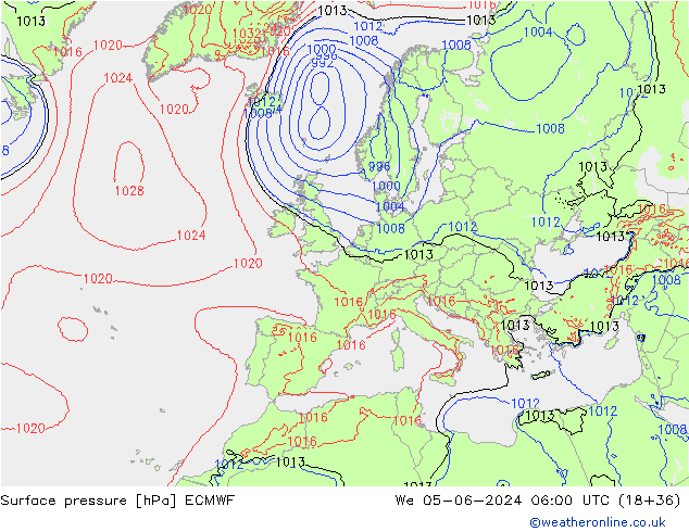 Atmosférický tlak ECMWF St 05.06.2024 06 UTC