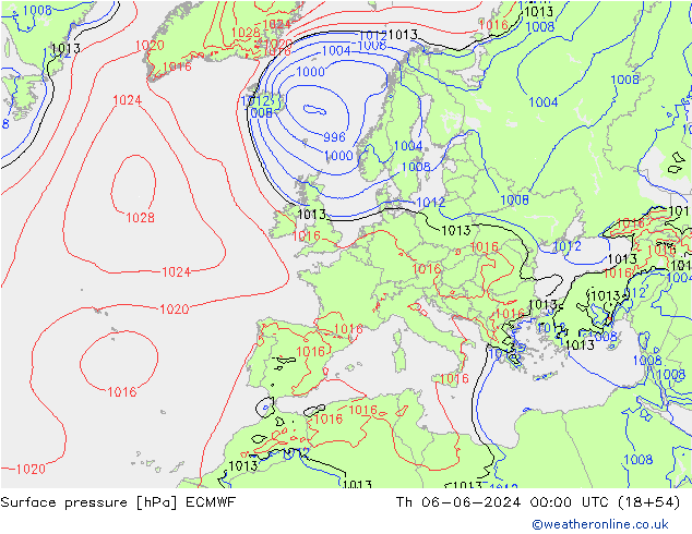 Bodendruck ECMWF Do 06.06.2024 00 UTC