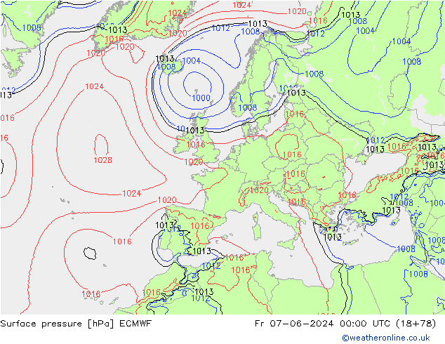 Surface pressure ECMWF Fr 07.06.2024 00 UTC