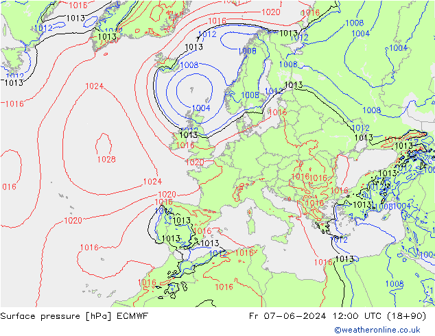 Surface pressure ECMWF Fr 07.06.2024 12 UTC