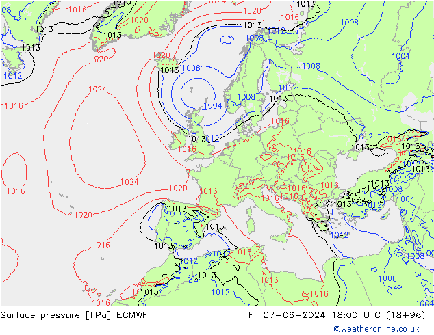ciśnienie ECMWF pt. 07.06.2024 18 UTC