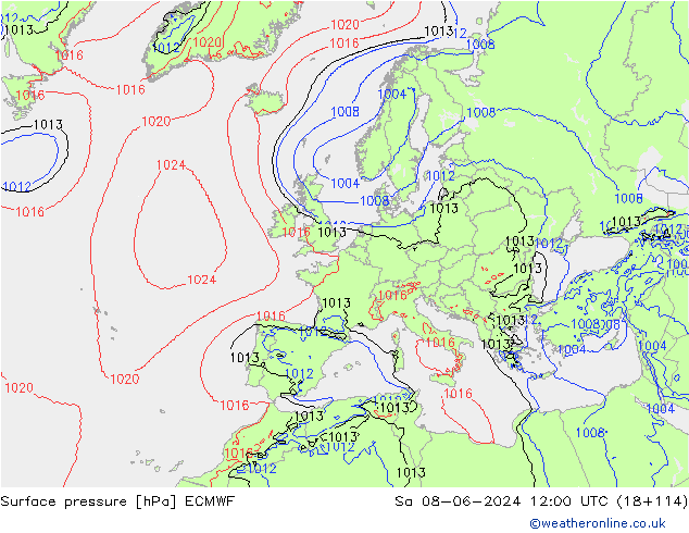 Luchtdruk (Grond) ECMWF za 08.06.2024 12 UTC