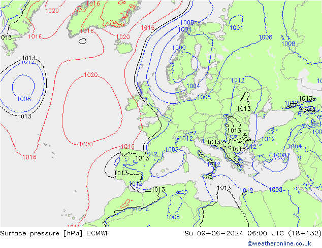 pressão do solo ECMWF Dom 09.06.2024 06 UTC