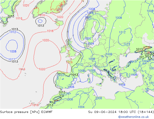 приземное давление ECMWF Вс 09.06.2024 18 UTC