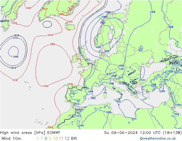 Izotacha ECMWF nie. 09.06.2024 12 UTC