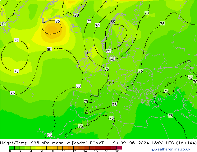 Height/Temp. 925 гПа ECMWF Вс 09.06.2024 18 UTC