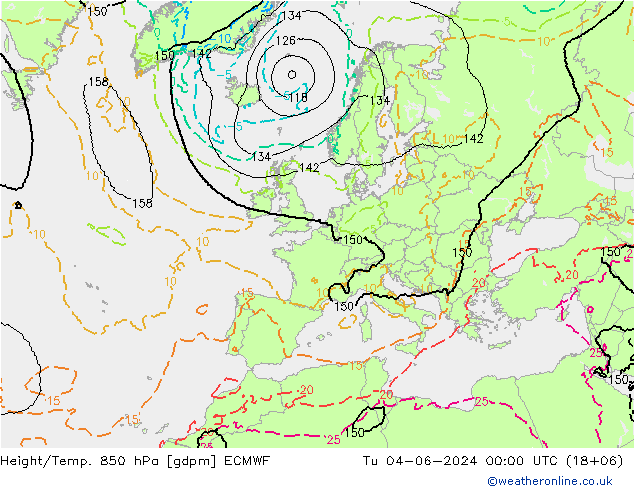 Height/Temp. 850 hPa ECMWF mar 04.06.2024 00 UTC