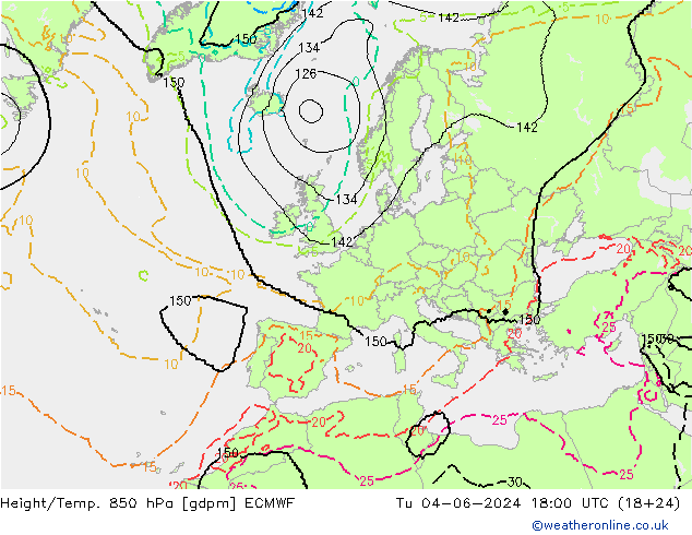 Géop./Temp. 850 hPa ECMWF mar 04.06.2024 18 UTC