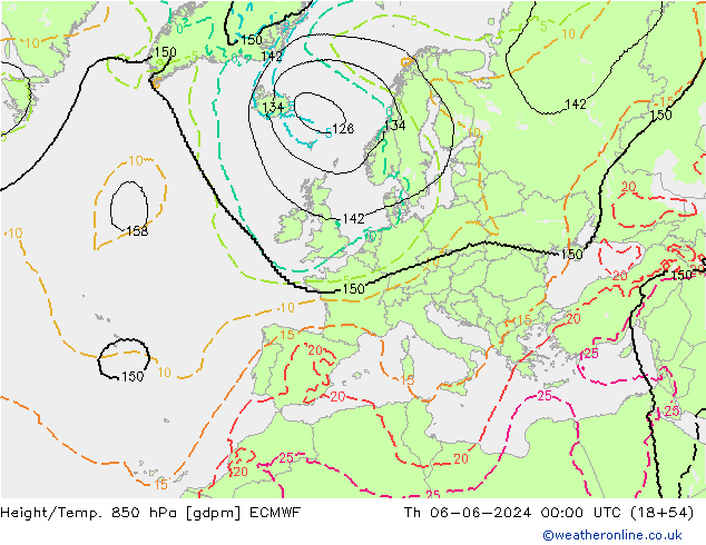 Yükseklik/Sıc. 850 hPa ECMWF Per 06.06.2024 00 UTC