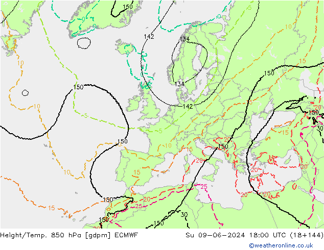 Height/Temp. 850 hPa ECMWF Ne 09.06.2024 18 UTC