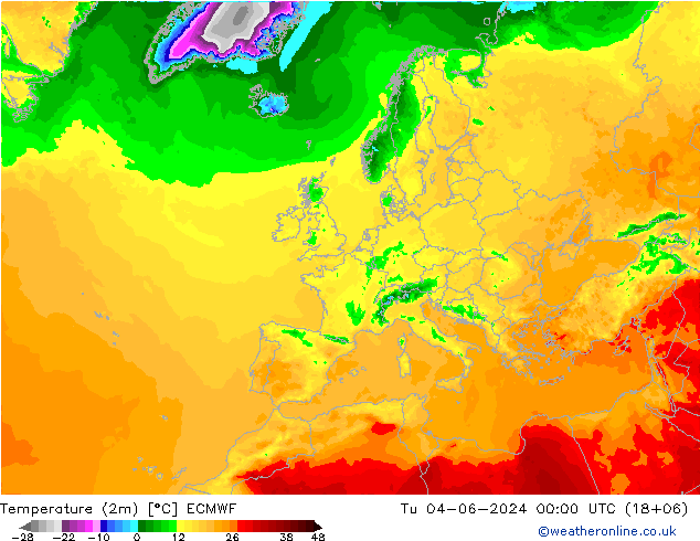 Temperature (2m) ECMWF Út 04.06.2024 00 UTC