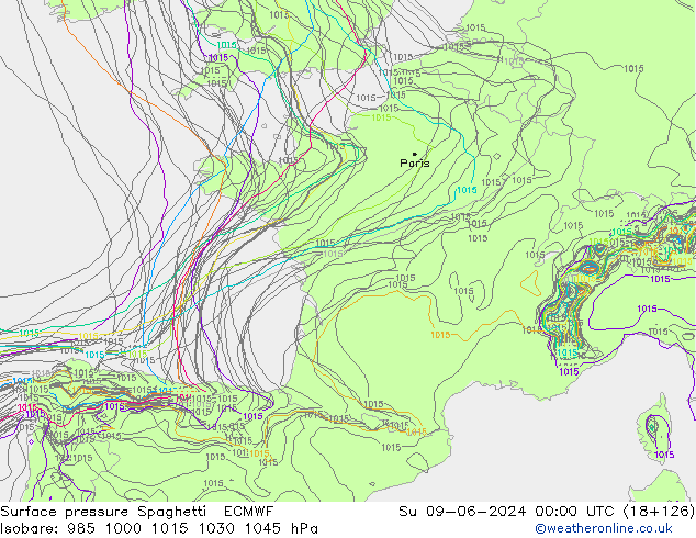 Yer basıncı Spaghetti ECMWF Paz 09.06.2024 00 UTC