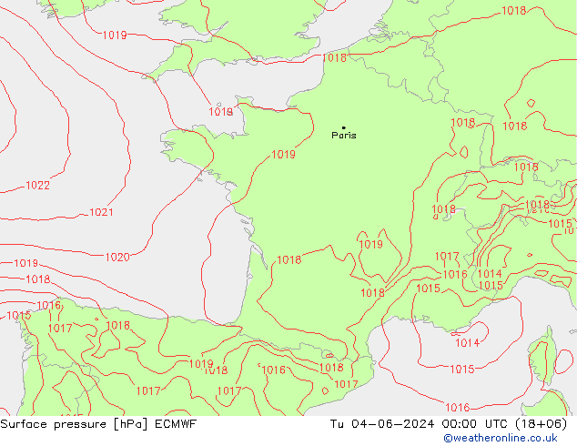 pressão do solo ECMWF Ter 04.06.2024 00 UTC