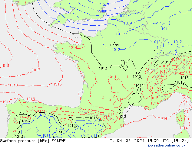 Luchtdruk (Grond) ECMWF di 04.06.2024 18 UTC