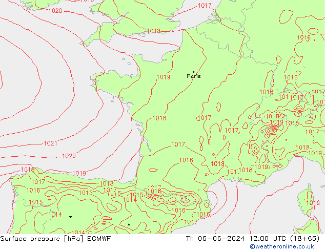 Presión superficial ECMWF jue 06.06.2024 12 UTC