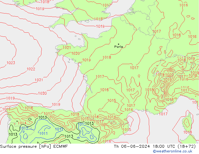 Surface pressure ECMWF Th 06.06.2024 18 UTC