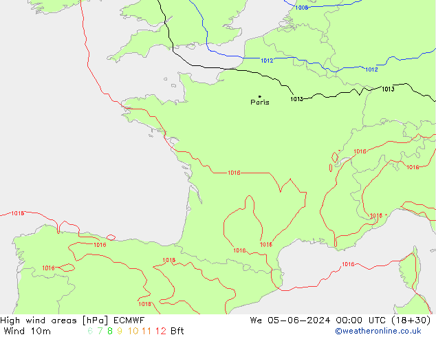 High wind areas ECMWF mié 05.06.2024 00 UTC