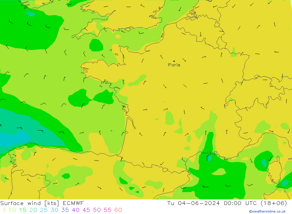 Surface wind ECMWF Út 04.06.2024 00 UTC