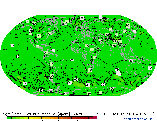 Height/Temp. 925 hPa ECMWF wto. 04.06.2024 18 UTC