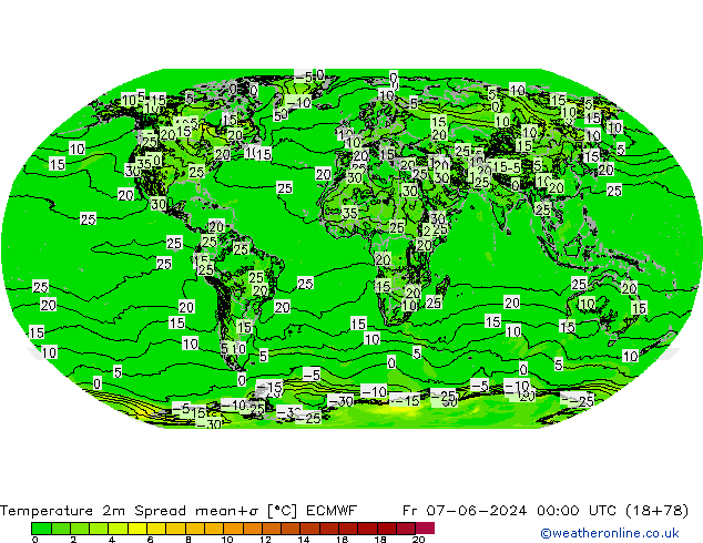 Sıcaklık Haritası 2m Spread ECMWF Cu 07.06.2024 00 UTC