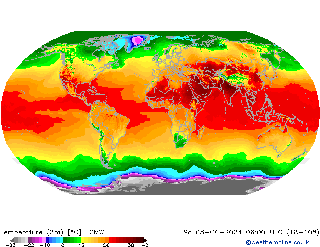 Temperature (2m) ECMWF Sa 08.06.2024 06 UTC