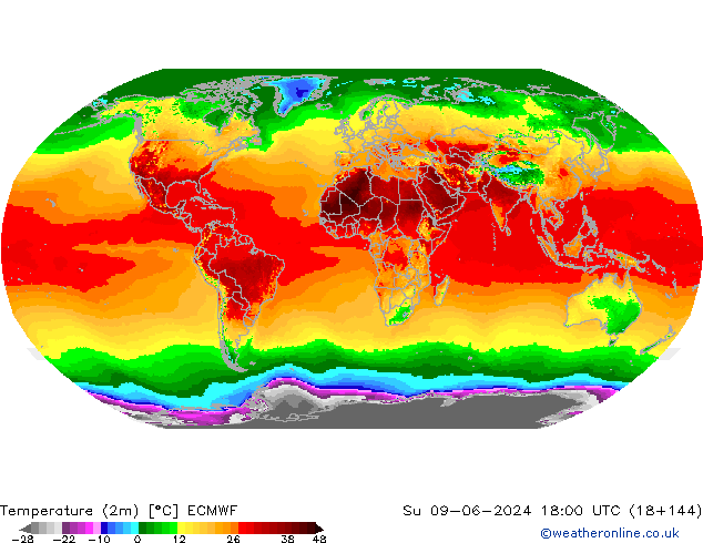 Temperature (2m) ECMWF Su 09.06.2024 18 UTC