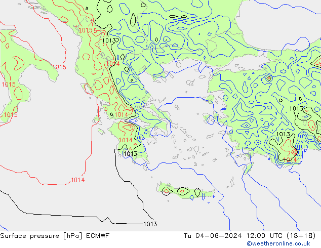 Surface pressure ECMWF Tu 04.06.2024 12 UTC